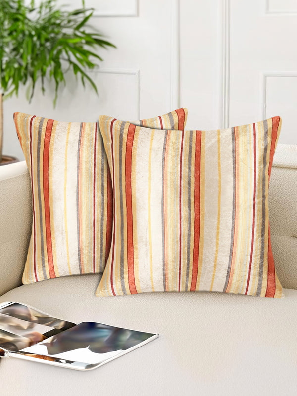 Tesmare Premium Stripe Velvet Decorative Cushion Covers For Sofa, Cream Multicolor