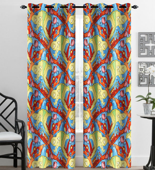 Tesmare Cartoon Pattern Multicolor Satin Curtains For Living Room, Bedroom, 1Pc
