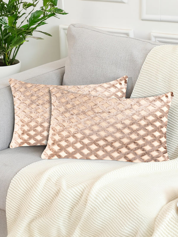Tesmare Set Of 2 Premium Velvet Rectangular Cushion Covers For Couch, Cream, 12 x 20 Inches