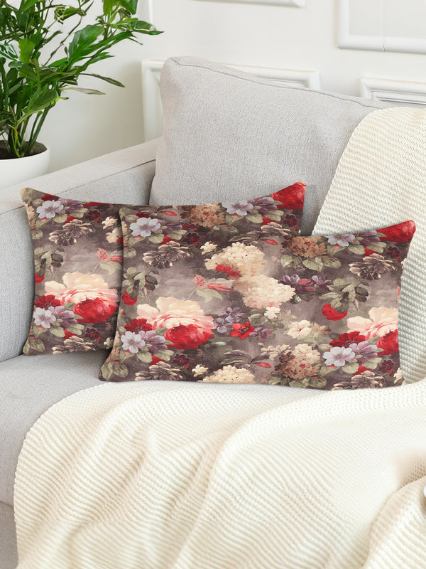 Tesmare Set Of 2 Floral Flourish Rectangle Cushion Cover, Dark Grey