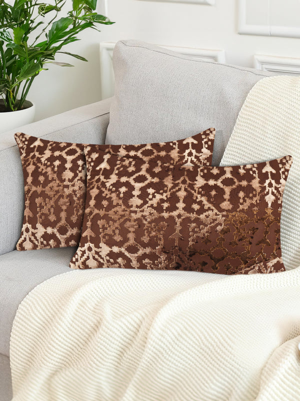 Tesmare Premium Set Of 2 Ethnic Rectangular Decorative Throw Cushion Cover, Brown