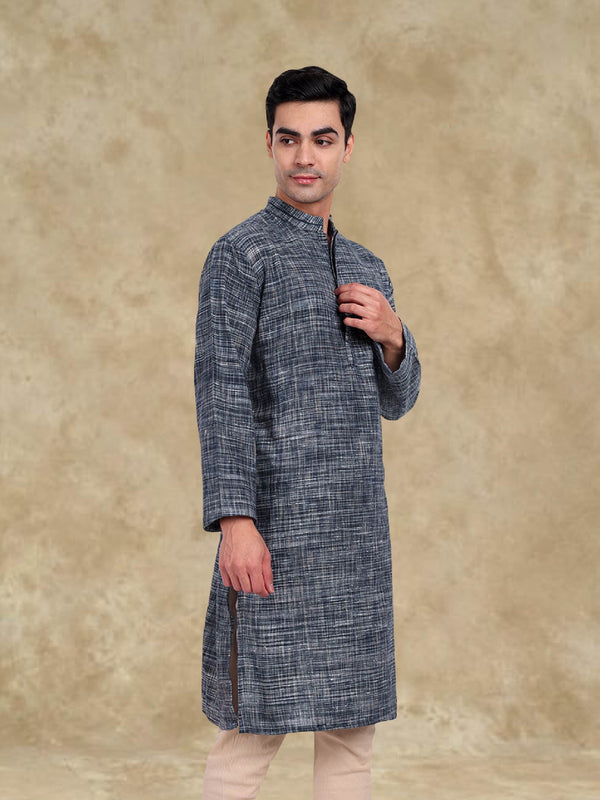 TESMARE Premium Khadi Cotton Men Regular Fit Straight Kurta, Blue