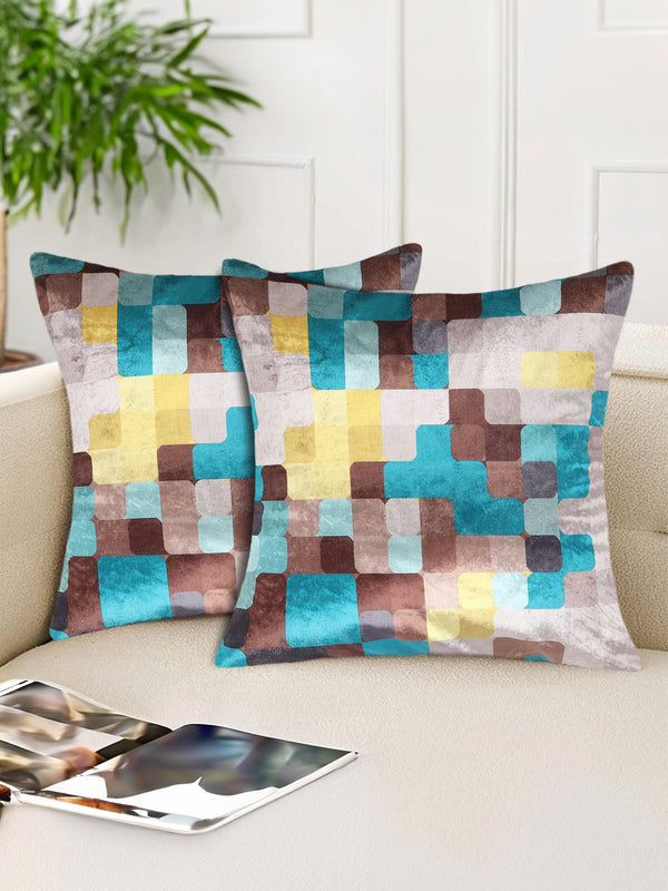 Tesmare Premium Check Print Square Decorative Throw Pillow Covers, Blue-Brown