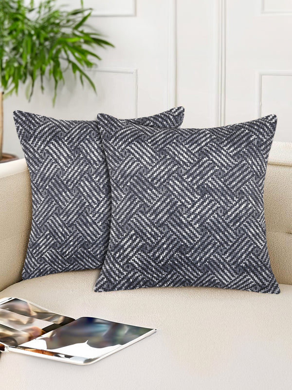 Tesmare Premium Geometric Design Velvet Square Cushion Covers, Dark Grey