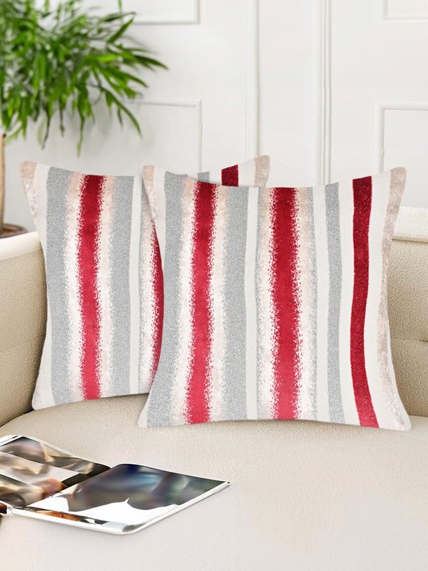 Tesmare Premium Velvet Square Cushion Covers For Couch, White-Red