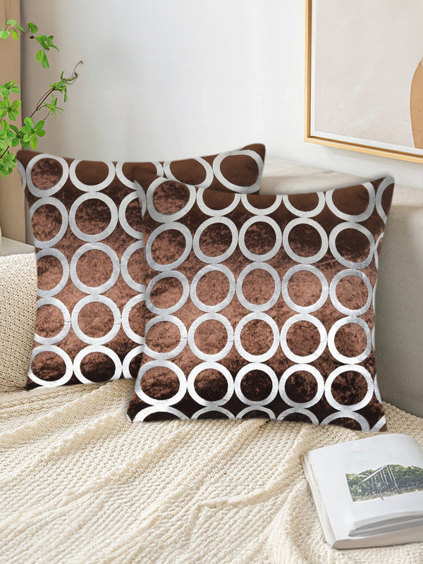 Silky Smooth ,Foil Print Velvet Cushion Cover, Brown Tesmare