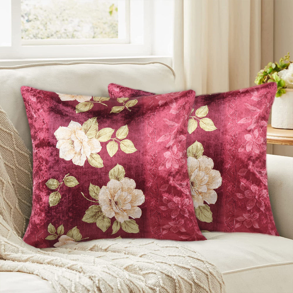 Tesmare Luxury Style Super Soft Floral Design Sofa Throw Pillow Cover, Maroon