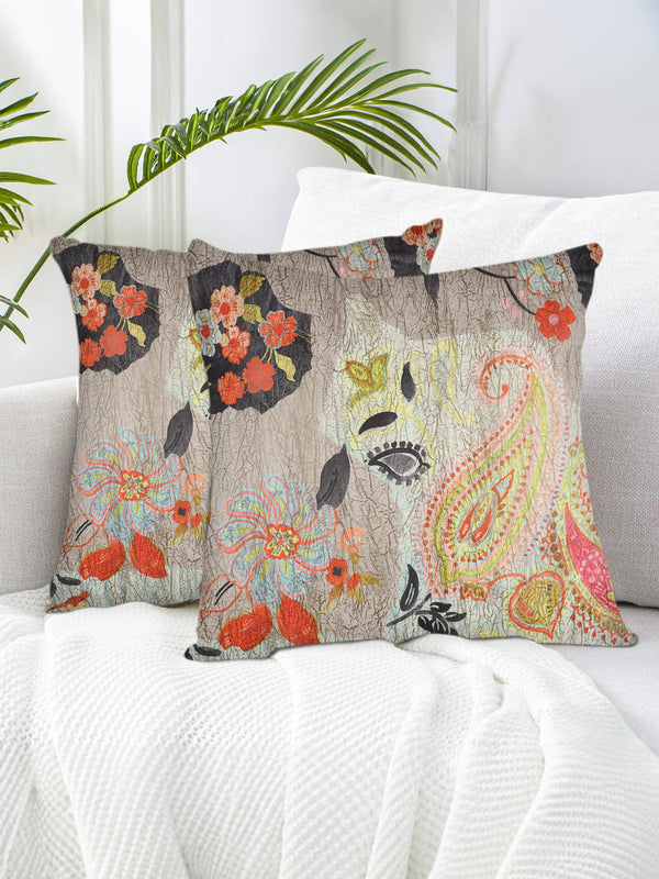 Tesmare Flower Cushion Cover for Sofa, Off white-Grey, Velvet Tesmare