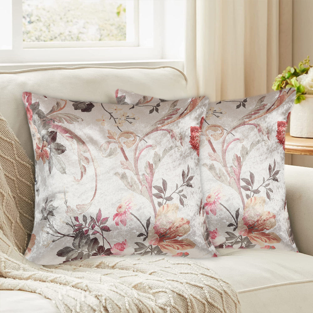 Tesmare Floral Printed Decorative Pillowcase Cushion Cover for Couch, Beige, 24x24 inches