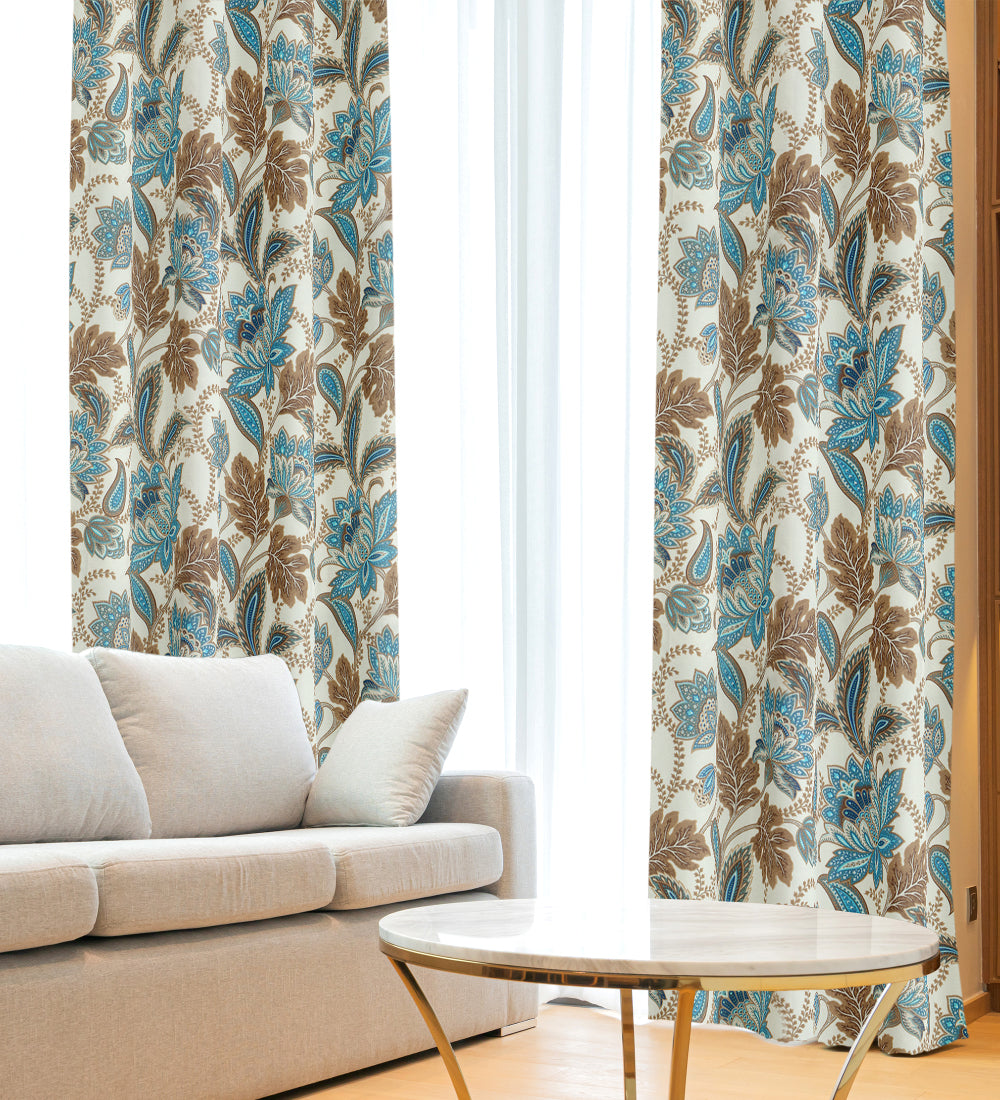 Tesmare Paisley Blackout Room Darkening Curtain Beige Blue, 1Panels