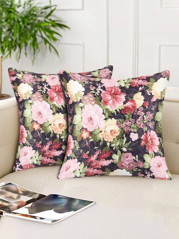 Tesmare Premium Floral PRINT Satin Decorative Throw Pillow Covers, Dark Grey