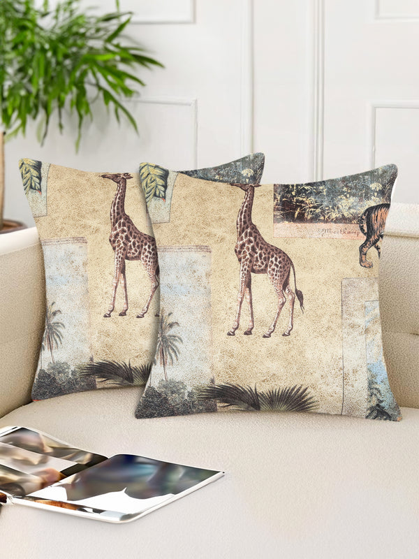 Tesmare Animal Printed Suede Square Cushion Covers For Couch, Light Brown
