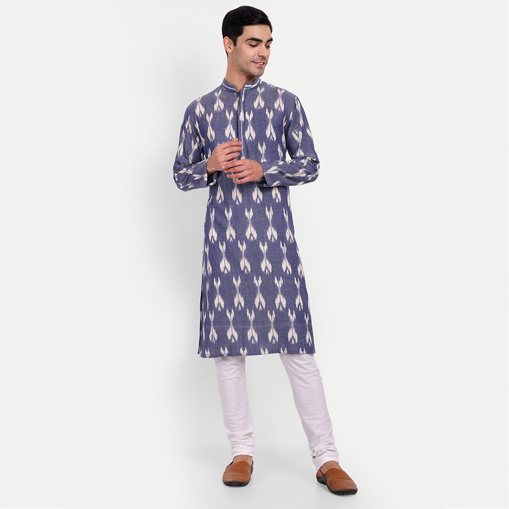 TESMARE Cotton Full Sleeve Men Straight Long Kurta, Grey