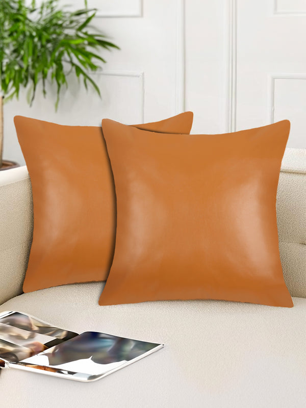 Tesmare Premium Faux Leather Square Cushion Covers For Couch, Rust