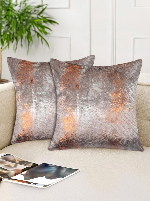 Tesmare Premium Foil Print Velvet Square Cushion Covers, Beige Silver Copper