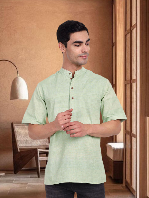 Stylish Khadi Men's Short Sleeve Short Kurta, Light Green