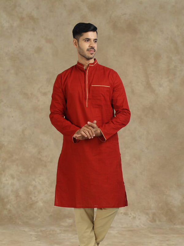 Designer 100% Cotton Kurta For Men, Brick Red