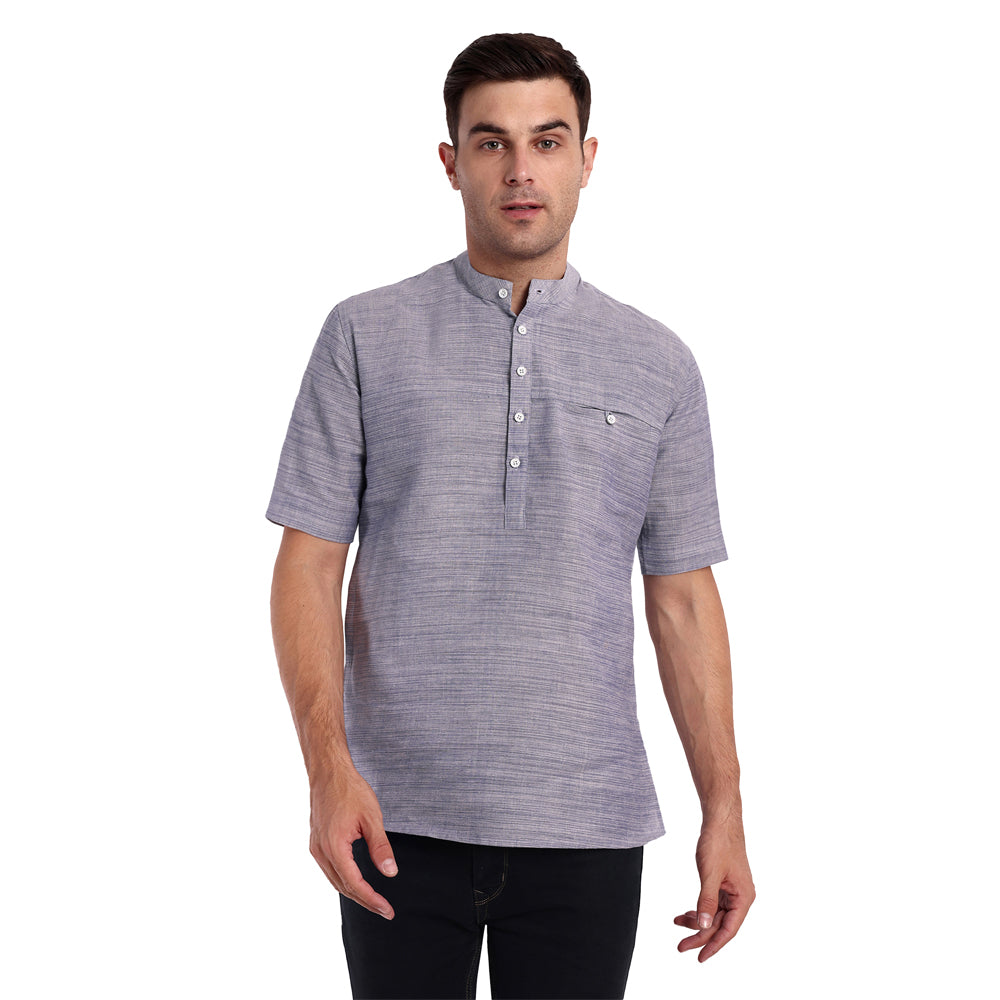 Tesmare Khadi Cotton men shirt short kurta,Purple