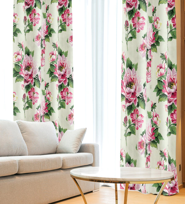 Tesmare Off White Floral Printed Room Darkening Curtain,1 Panels