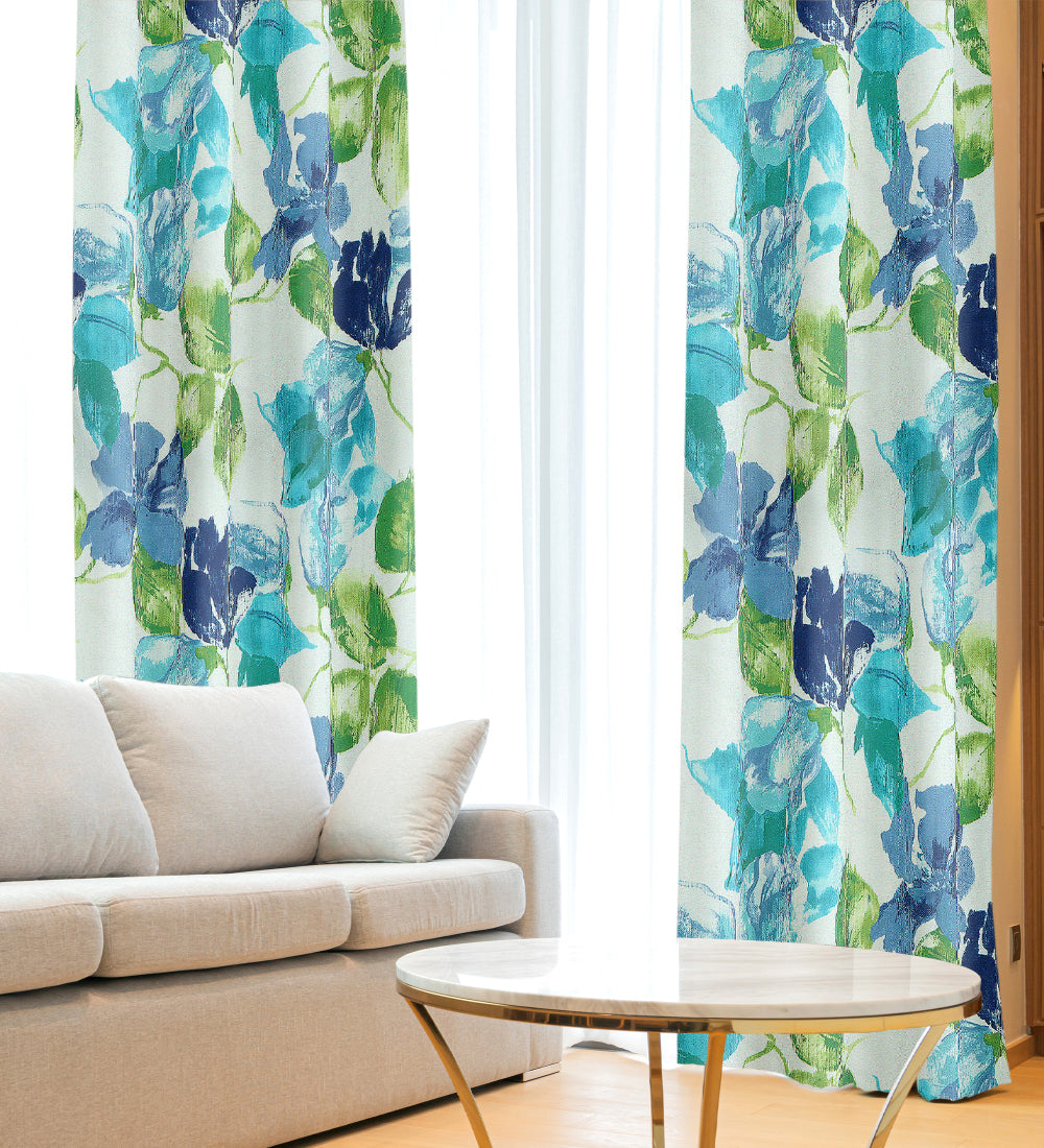 Tesmare Light Blocking Off white and Blue Printed Curtains,1 Panels