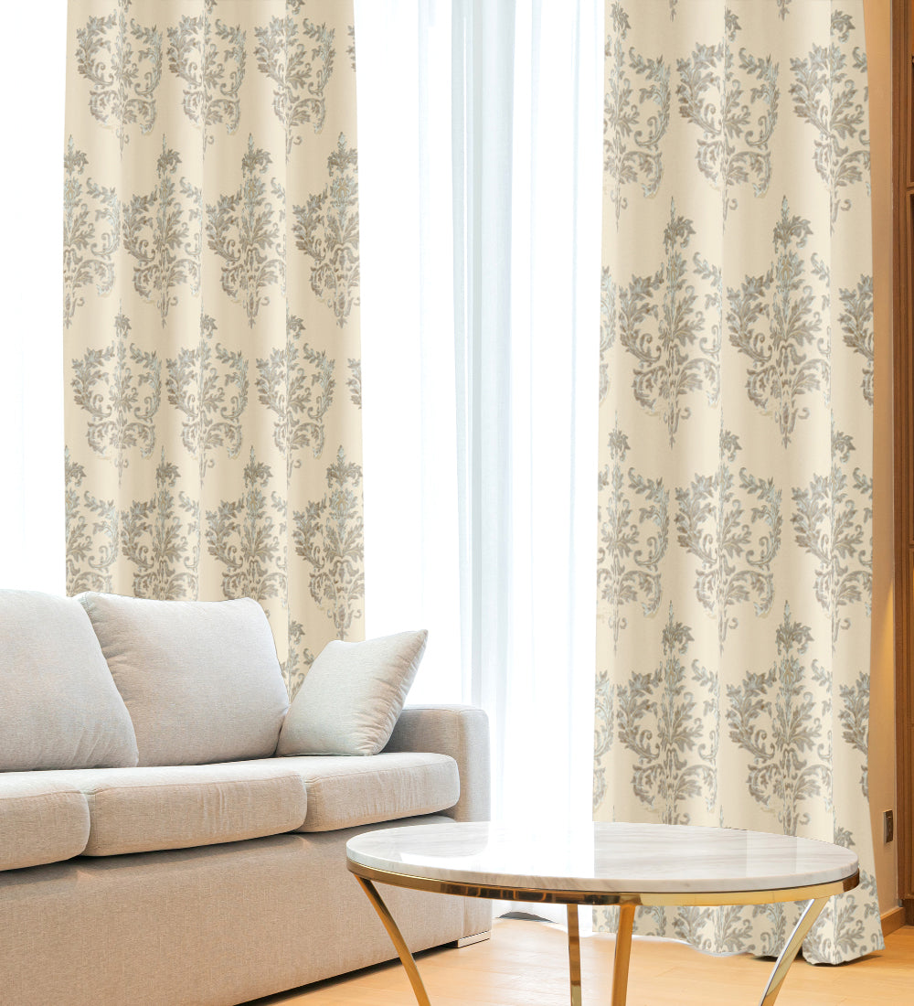 Tesmare Damask/Applique Design Room Darkening Curtain Beige/Brown, 1 Panels