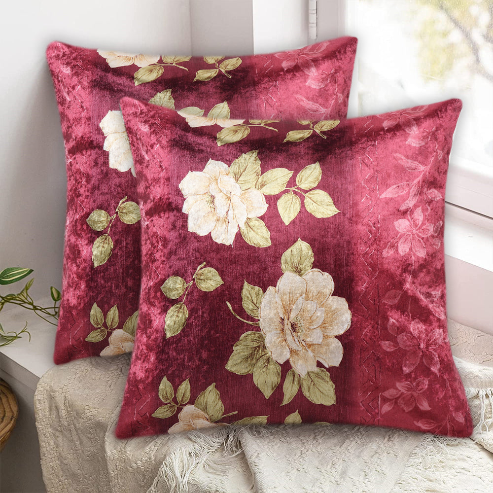 Tesmare Luxury Style Super Soft Floral Design Sofa Throw Pillow Cover, Maroon