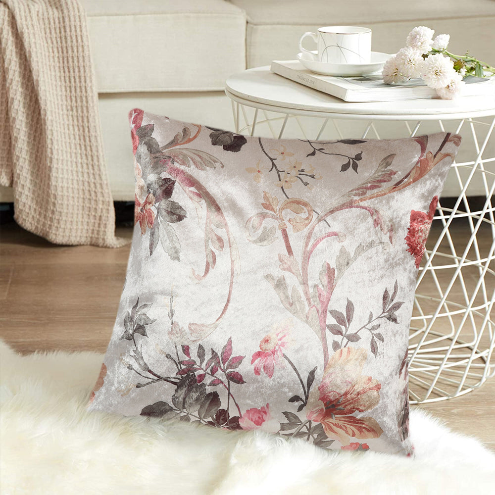 Tesmare Floral Printed Decorative Pillowcase Cushion Cover for Couch, Beige, 24x24 inches
