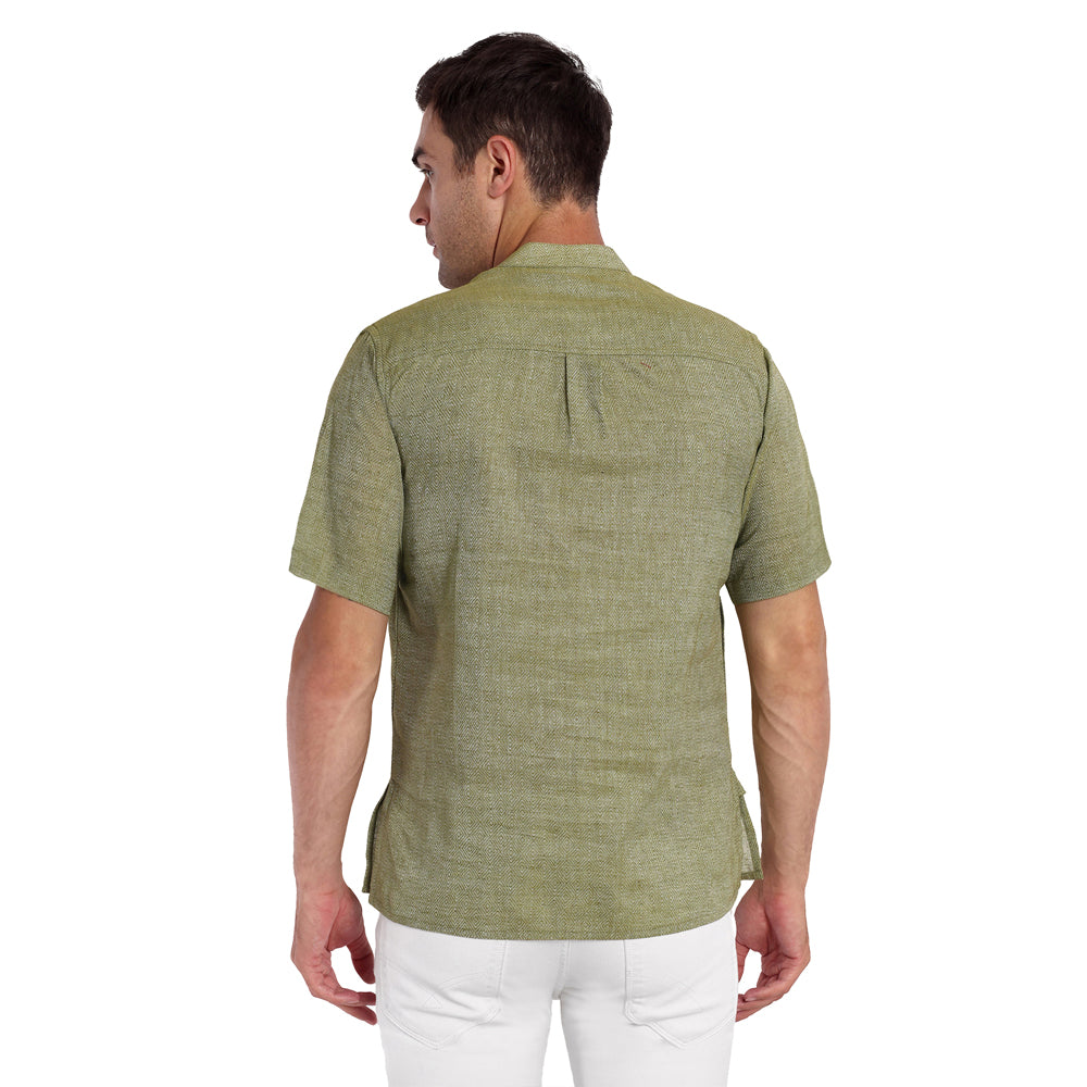 Tesmare 100% cotton self Design men shirt short Khadi kurta,Green