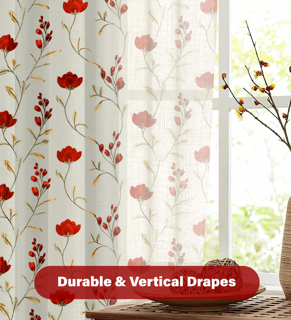 Tesmare Light Filtering Embroidered Curtains,7ft,White/Red,1Panel