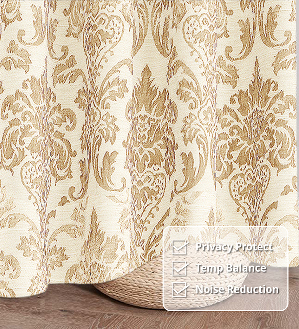 Tesmare Beige Curtains self design Jaquard Blackout Curtains, 1 Panels