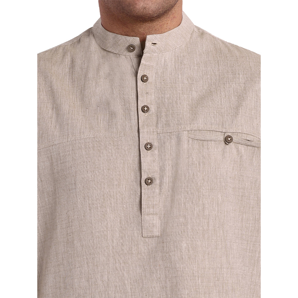Tesmare Khadi Cotton men shirt short kurta,Beige