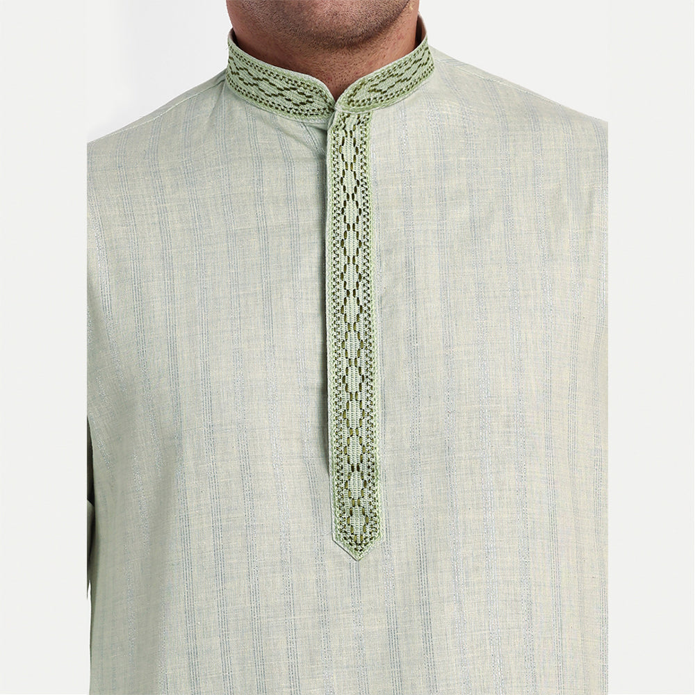 TESMARE Cotton Regular Fit Full Sleeve Men Straight Long Kurta,Green