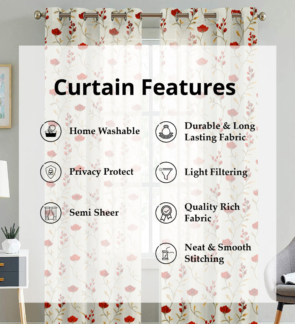 Tesmare Light Filtering Embroidered Curtains,7ft,White/Red,1Panel