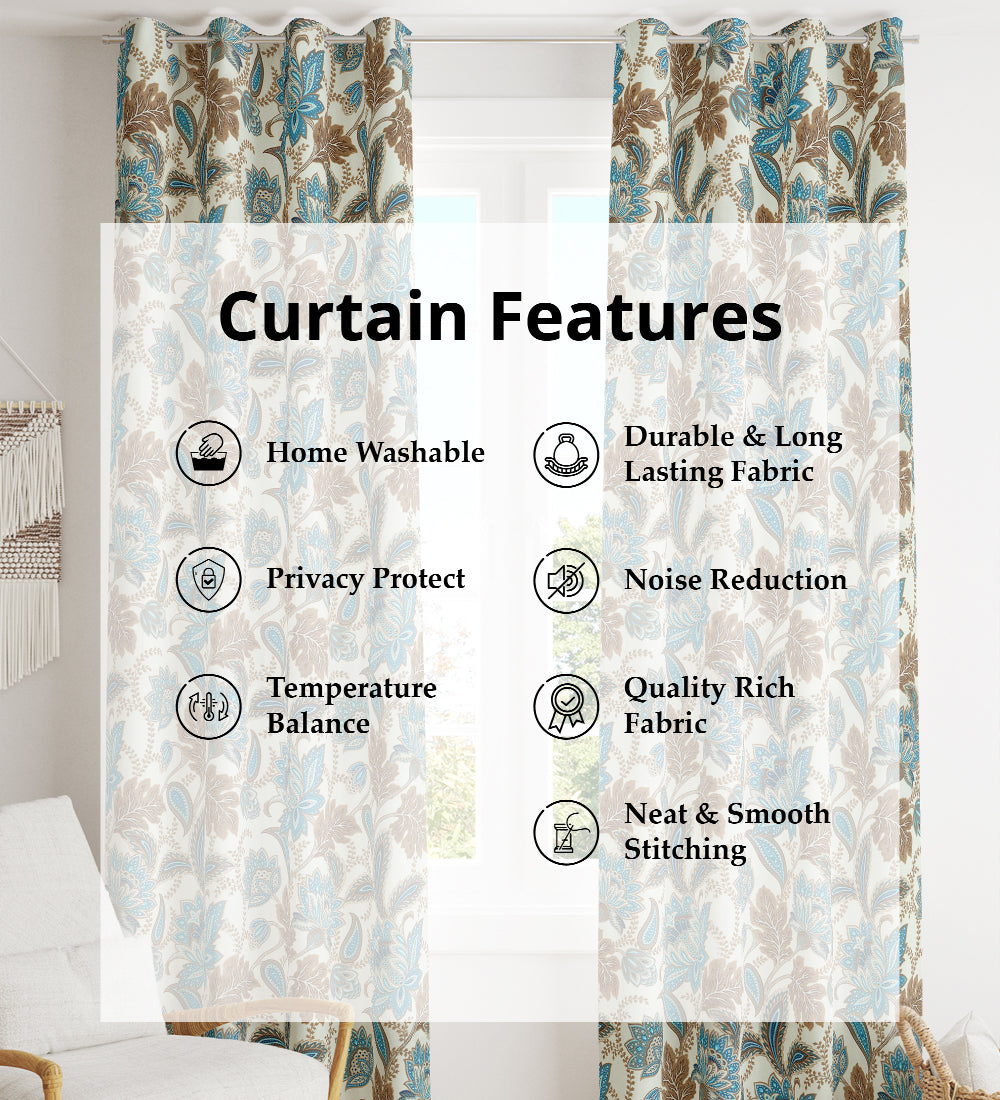 Tesmare Paisley Blackout Room Darkening Curtain Beige Blue, 1Panels