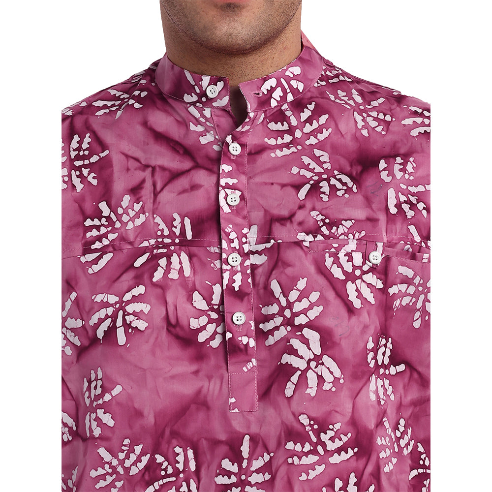 Tesmare 100% cotton Batik men shirt short kurta,Pink