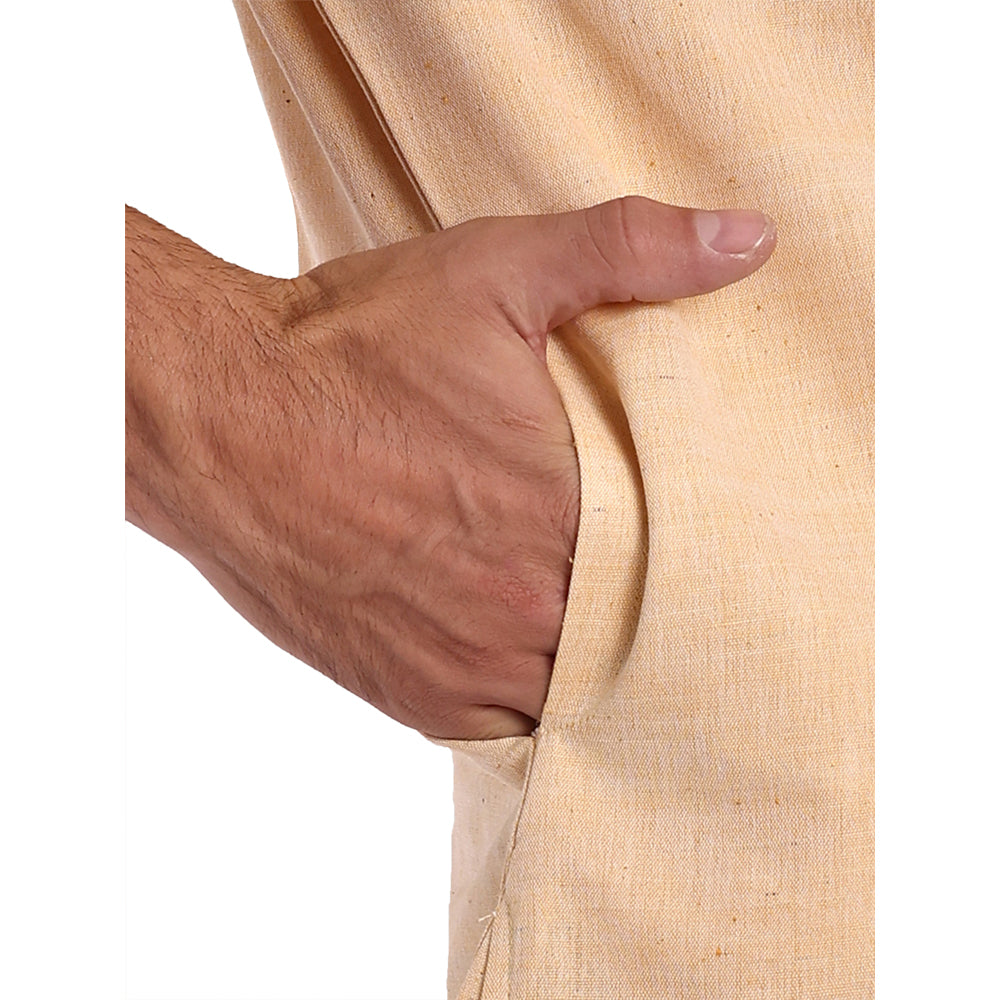 Tesmare Khadi Cotton men shirt short kurta,Orange