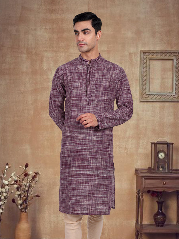 TESMARE Premium Khadi Cotton Men Regular Fit Kurta,Mehroon-Purple