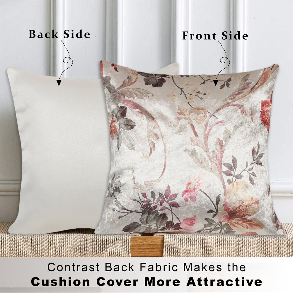 Tesmare Floral Printed Decorative Pillowcase Cushion Cover for Couch, Beige, 24x24 inches