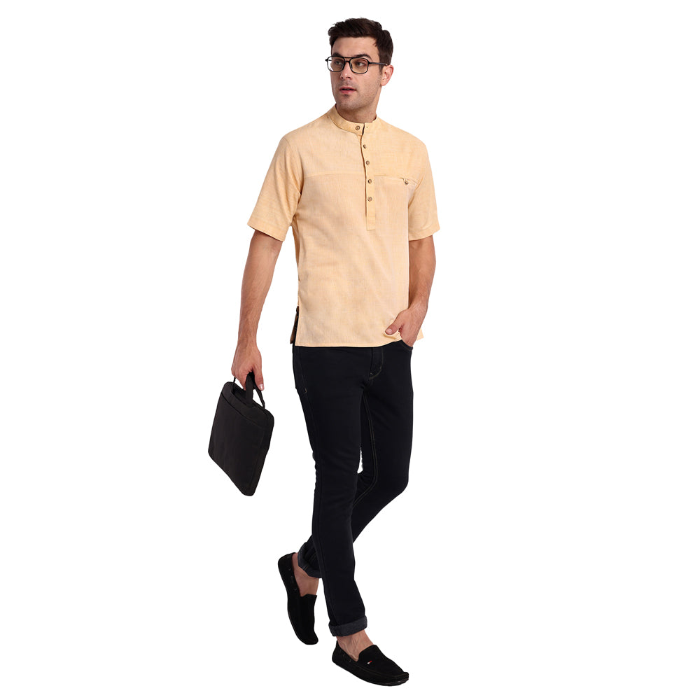Tesmare Khadi Cotton men shirt short kurta,Orange