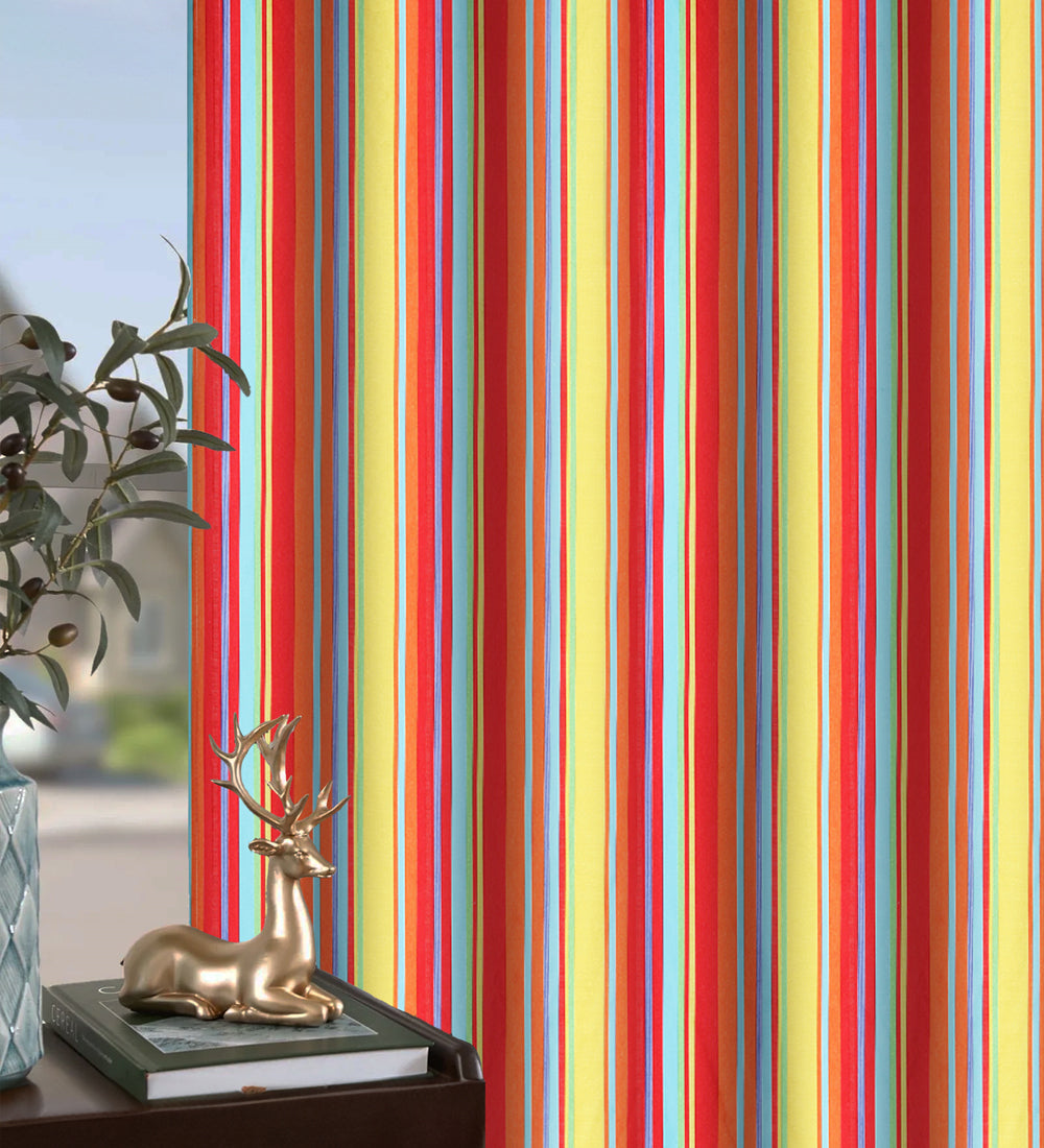 Tesmare Striped Pattern multicolor satin HD Printed Curtains Drapes, 5ft, 1Pc