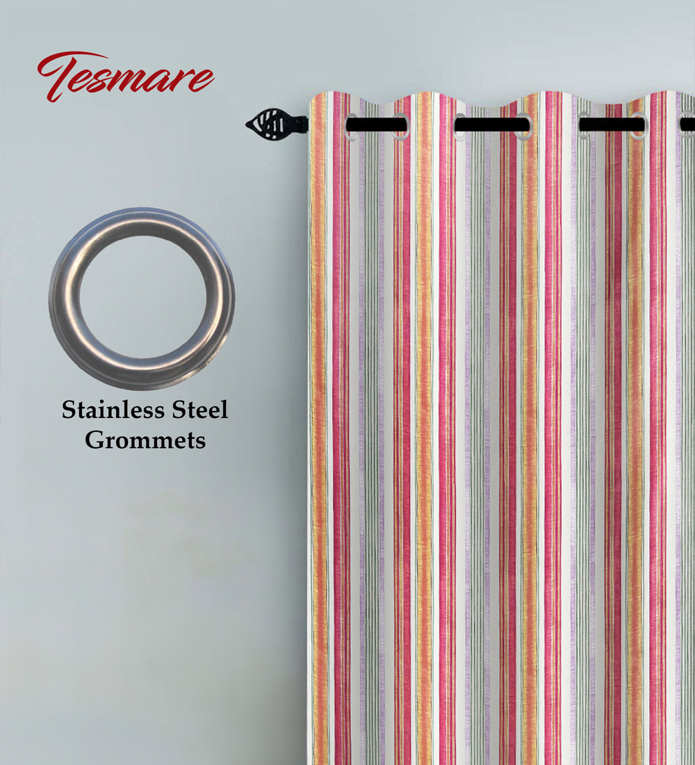 Tesmare Striped Pattern Multicolor Satin Printed door Curtains for Bedroom, 1Pc