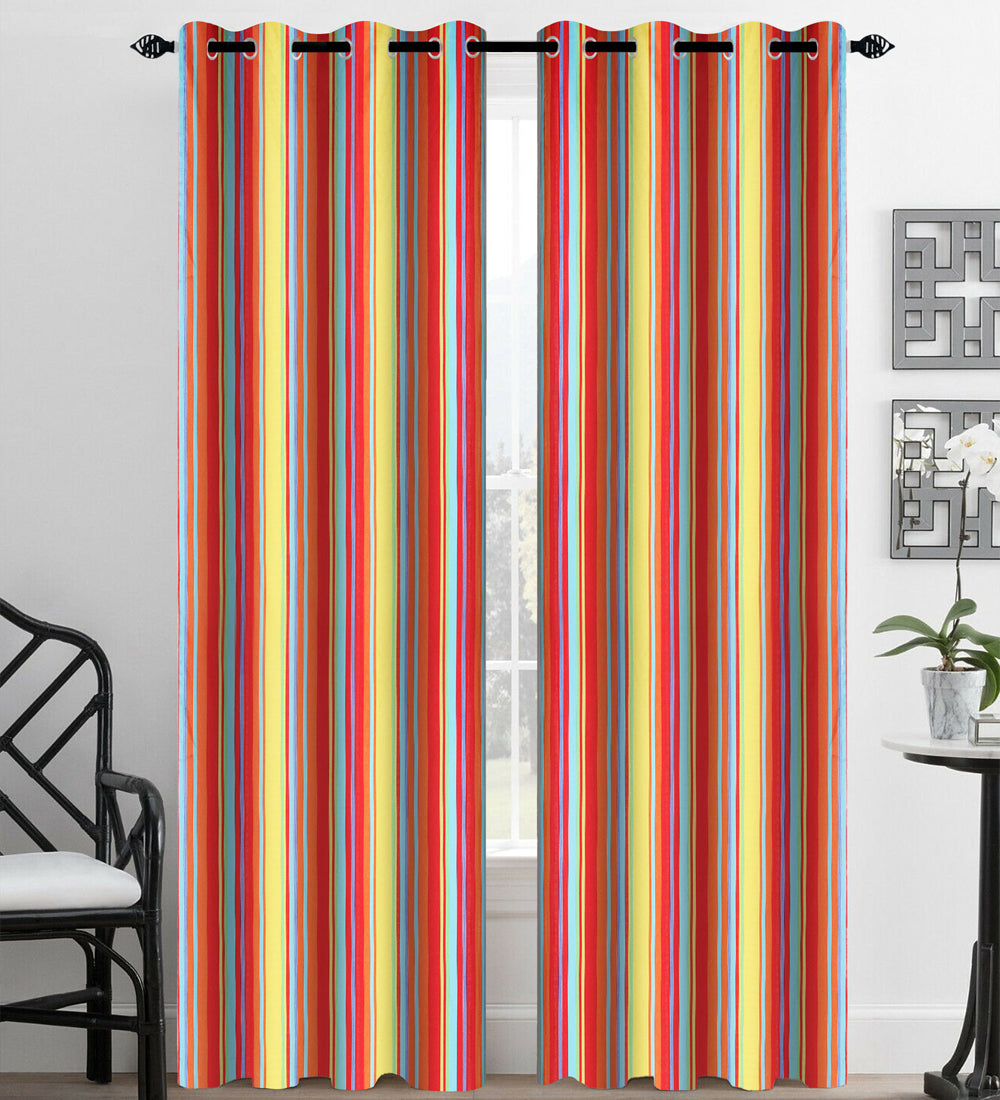 Tesmare Striped Pattern multicolor satin HD Printed Curtains Drapes, 5ft, 1Pc