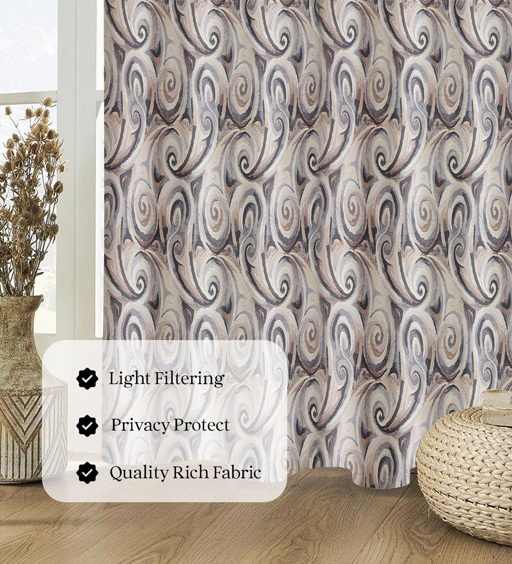 Tesmare Paisley Pattern Beige Cotton Blend Curtains for Living Room, 9ft,1Pc