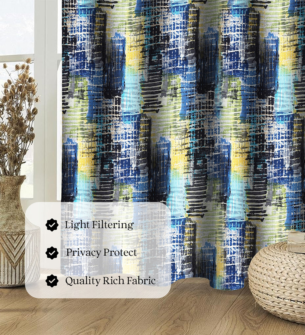 Tesmare Abstract Pattern Blue Cotton Blend Curtains Drapes, 1Pc