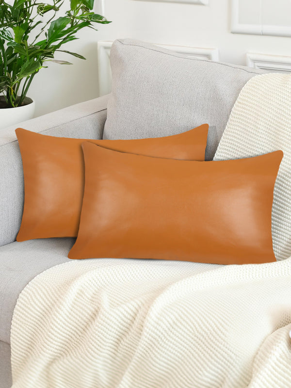 Tesmare Set Of 2 Faux Leather Rectangle Throw Pillow Covers For Couch Rust,12 x 20 Inches