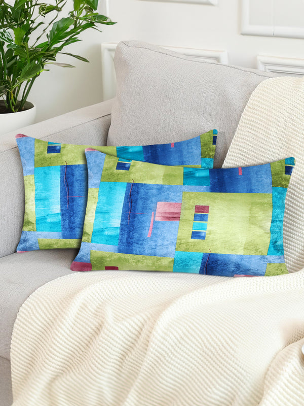 Tesmare Set Of 2 Premium Abstract Rectangle Cushion Covers,Blue , 12 x 20 Inches
