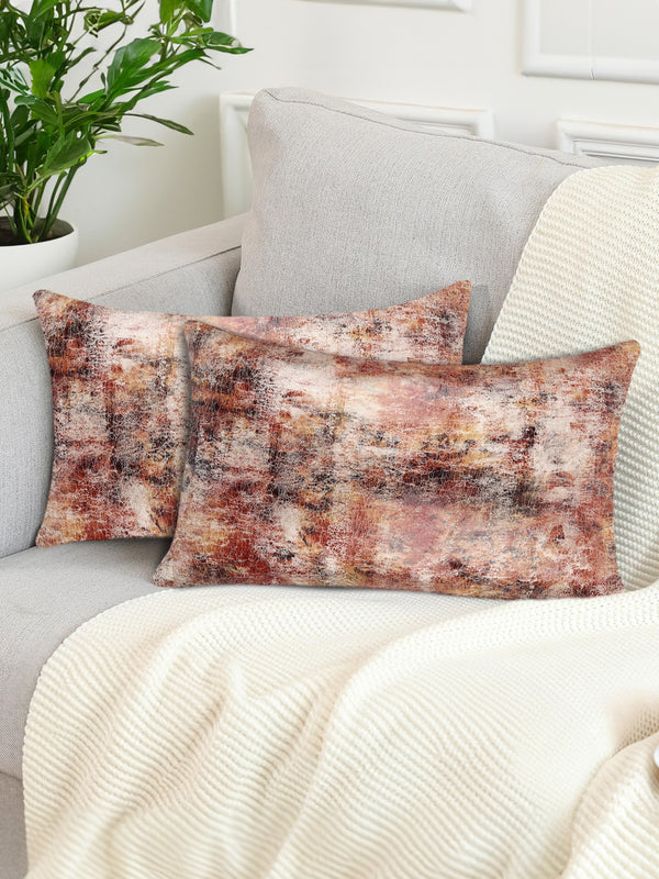 Tesmare Set of 2 Abstract Velvet Rectangle Cushion Covers, Brown,12 x 20 Inches