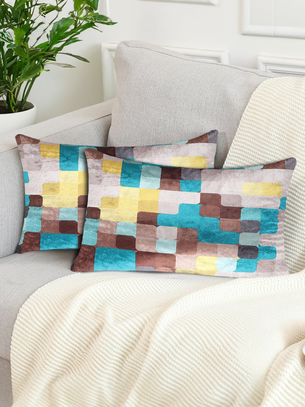 Tesmare Set Of 2 Check Rectangle Throw Pillow Cover, Blue Brown , 12 x 20 Inches