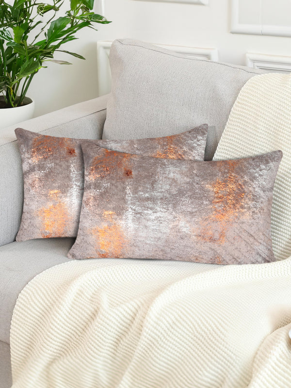 Tesmare Set Of 2 Foil Print Rectangle Pillow Covers Beige Silver Copper, 12 x 20 Inches