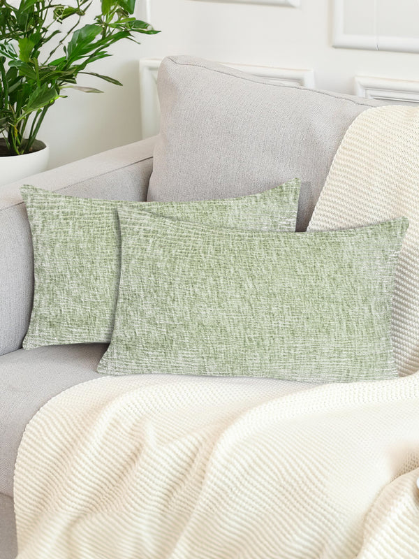 Tesmare Set Of 2 Premium Chenille Rectangular Cushion Covers, Light Green,12 x 20 Inches
